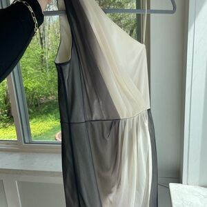 BCBGMaxAzria Cream and White One Shoulder Cocktail Dress